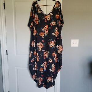 Orange and Black Floral Asymmetrical High-Low V-Neck Sundress
